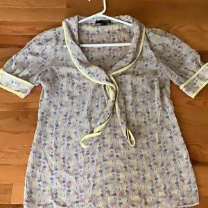 Ladakh Floral Blouse with Yellow Accents sz 8 tie front, hand wash